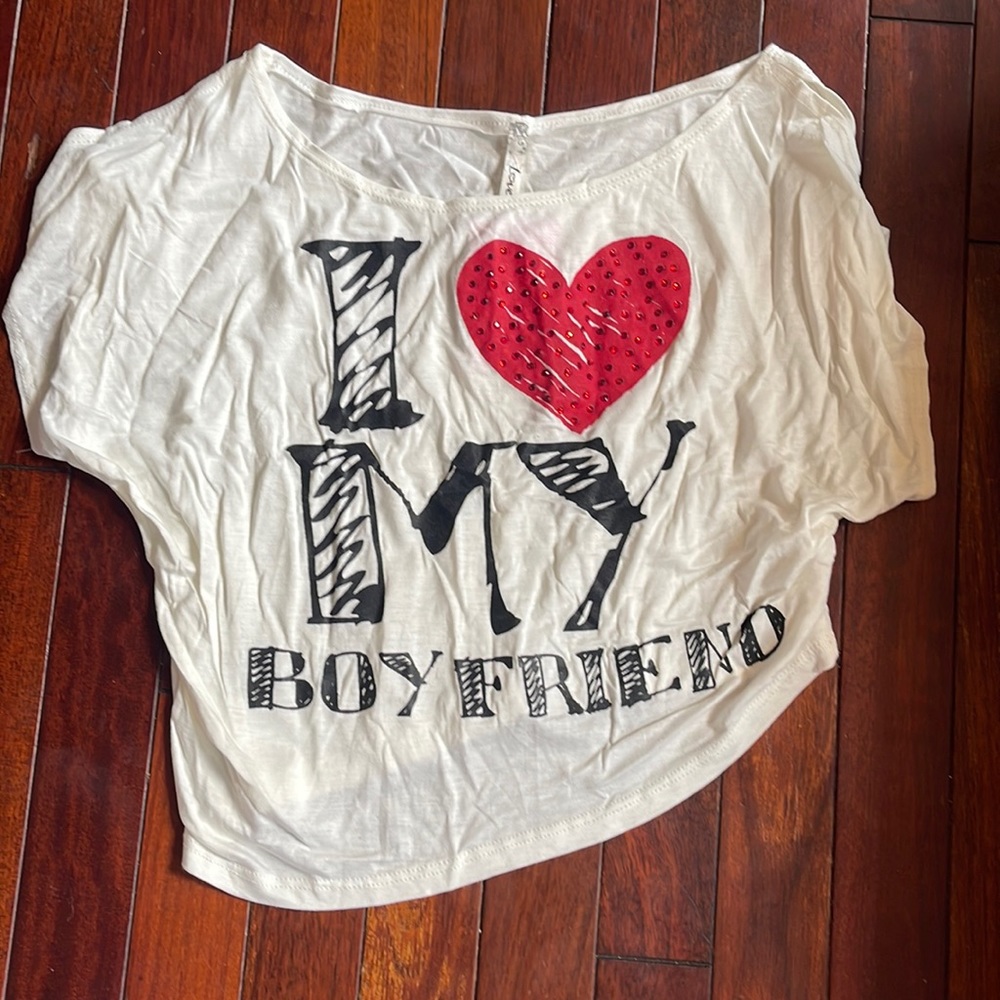 Pinkl Love Story size medium slanted crop top
